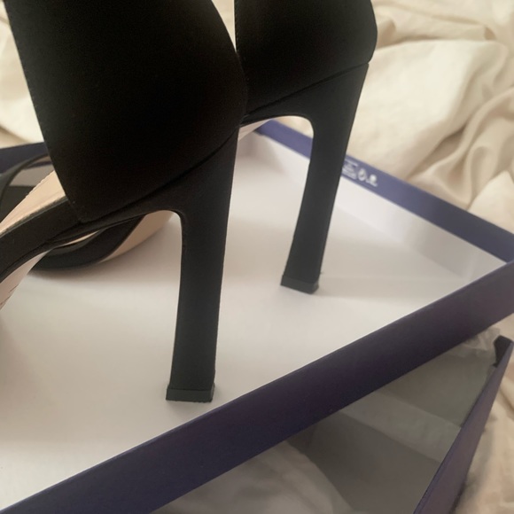 STUART WEITZMAN 100S Square Nudist Black Satin Sandal - Size 7.5 - Like New - Picture 9 of 11
